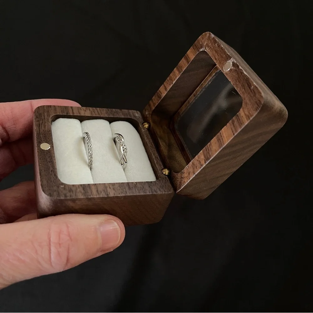 Wood Ring Box With See-Through Top Window